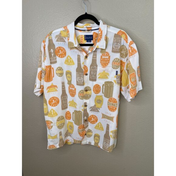 Jack ONeill Mens Hawaiian Shirt Aloha Lager Beer L Short Sleeve White/Orange - Picture 2 of 5